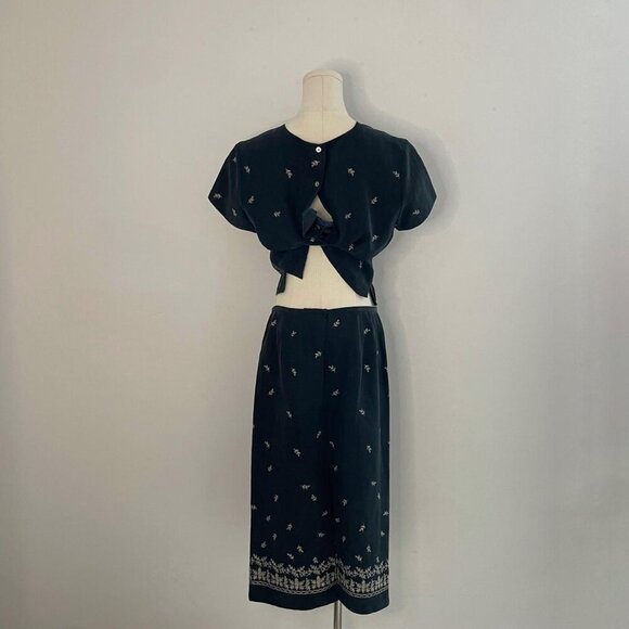 Vintage Talbots 90s Silk Linen Two-Piece Set Midi Skirt + Top Womens Size 10 - Picture 5 of 8